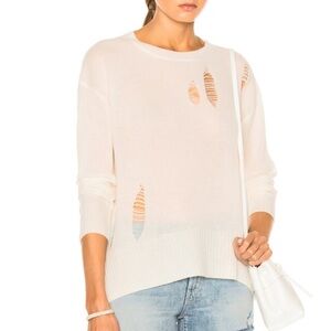 Enza Costa Cream Distressed Wool Cashmere Sweater